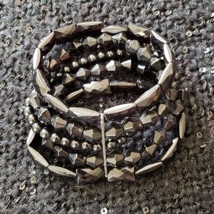 Women's 5 Row Black Beaded Stretch Bracelet